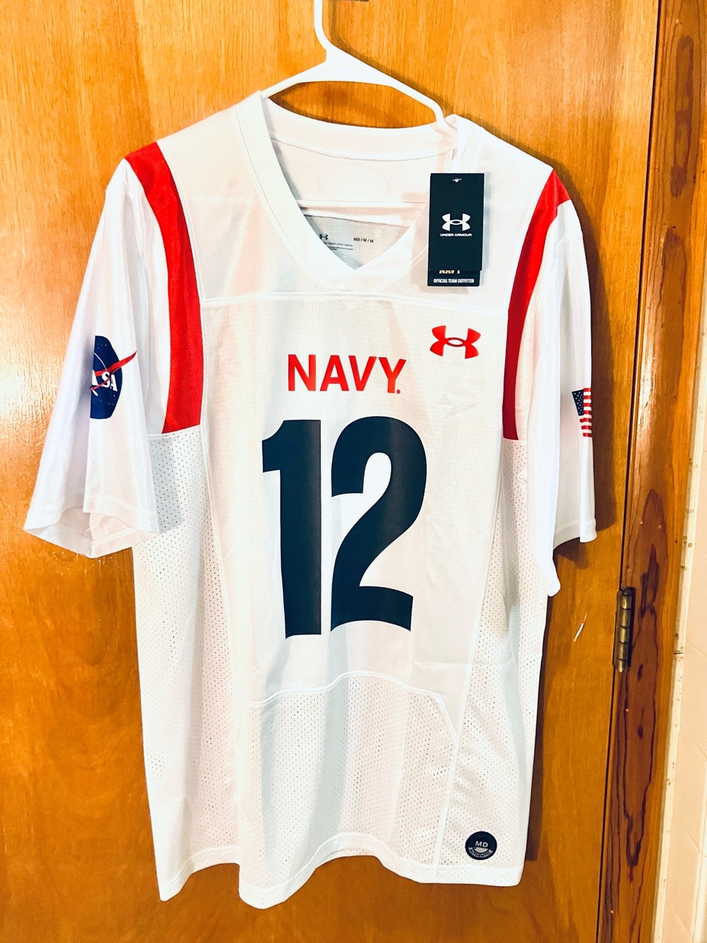 Under Armour Navy Midshipmen Football Men’s M Jersey New White NASA Flag